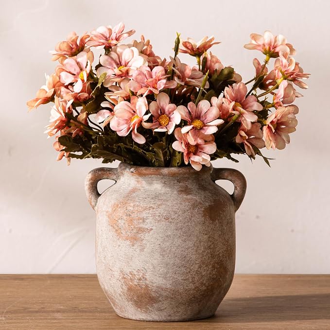 Vanselia Ceramic Flower Vase Home Table Decor Living Room Farmhouse 6 in | Small Rustic Decorative Flowers Vases Plant Modern Decoration for Kitchen Shelf Coffee Dining Centerpieces Desk