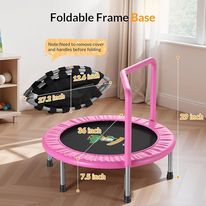 BCAN SP1 36'' Toddler Trampoline, ASTM Certified - Kids Trampoline for Ages 1-6, Foam Handle & Safe Thickened Cover, Mini Trampolines for Kids Indoor, Easy to Assemble| FED Fitness