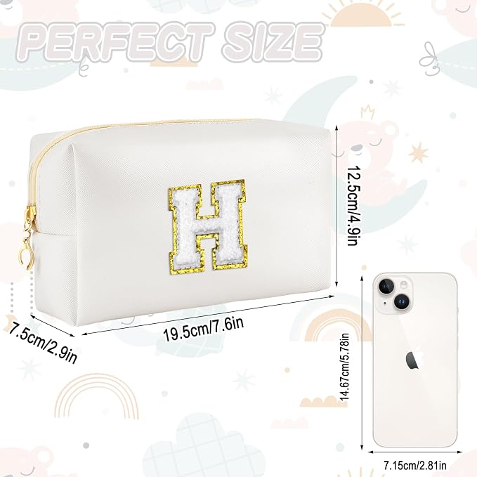 URSKYTOUS Gifts for Girls Initial Makeup Bag Personalized Cosmetic Bag with Zipper Cute Travel Toiletry Bags Waterproof PU Preppy Makeup Pouch Birthday Gift for Teen Girls Women(White H)