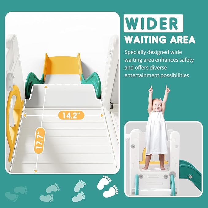 Toddler Slide for Kids with Climber Basketball Hoop, Storage Space, Telescope Kids Indoor Slide Baby Slide for Outdoor Play Upgraded Toddler Indoor Playground with Wider and Longer Slideway Upgraded