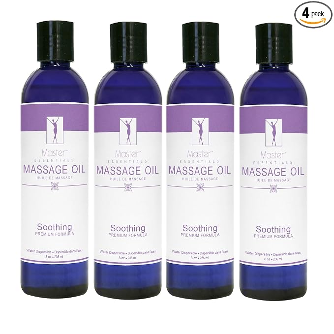 Master Massage Organic Massage Oil - 8 fl oz, Soothing Sense, Water-Soluble, Skin-Nourishing Formula for Relaxation, Ideal for Massage Therapy and Home Use, Pack of 4