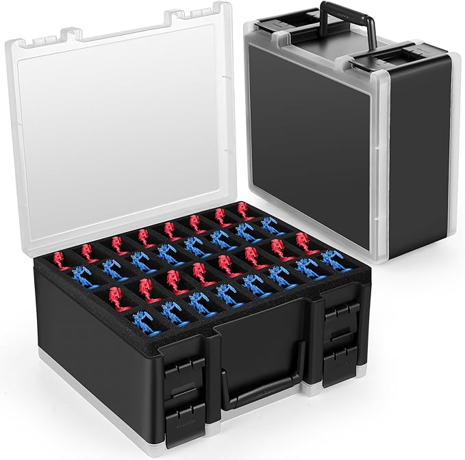 RISOU Sturdy Miniature Figure Storage Carrying Case for Standard Sized Figures - 128 Slot Miniature Figure Box Compatible with 40k,D&D and More.(CASE ONLY)