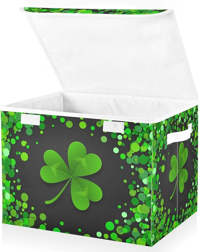 St. Patrick's Day Storage Bins with Lids and Carrying Handle,Foldable Storage Boxes Organizer Containers Baskets Cube with Cover for Home Bedroom Closet Office