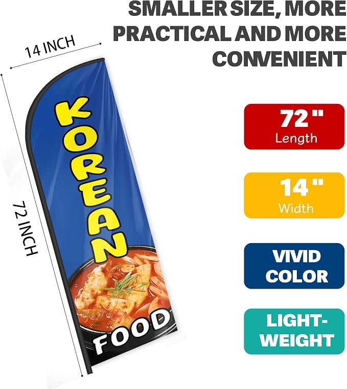 Korean Food Feather Flag for Storefronts Fairs,6 FT (Flagpole Not Included) | Business Advertising Flag