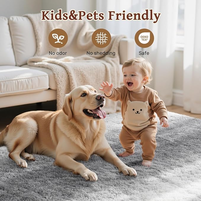 Area Rugs for Living Room 8x10 Feet, Soft Fluffy Shagg Plush Bedroom Rug Non-Slip,Large Carpet for Nursery Kids Dorm Home Decor Gradient Grey