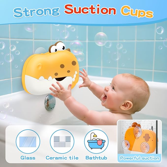 Baby Bath Toys for Kids Ages 1-3 4-8, Rechargeable Dinosaur Bath Bubble Machine with Music for Toddlers, Baby Bathtub Toys Valentine Days Gift, Dinosaur Bath Bubble Maker for Toddlers Kids Boys Girls