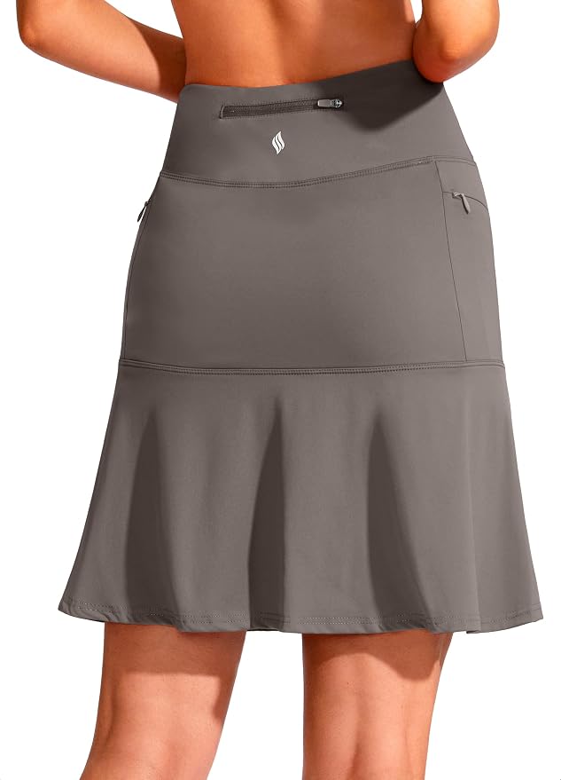19" Ruffled Golf Skirts for Women | 3 Zipper Pockets, Knee Length, High Waisted, Long Skorts for Athletic, Casual, Tennis, Pickleball