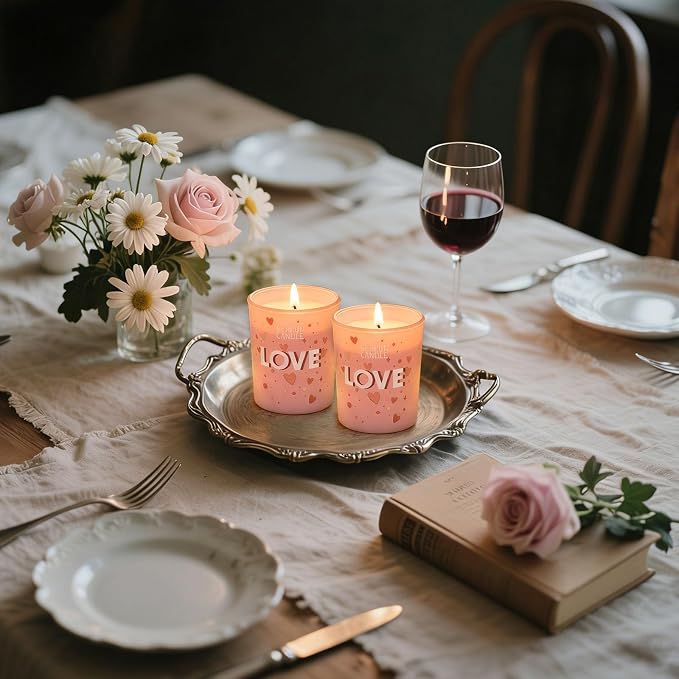 3 Pack 2oz Pink Glass Jar Scented Soy Wax Candle | For Home Aromatherapy Love Themed Candles for Bedroom Bathroom Valentine's Day Gifts 17H Burn