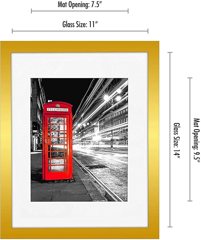 Americanflat 11x14 Picture Frame with Polished Crystal-Clear Glass - Use as 8x10 Frame with Mat or Display 11x14 Photo Without Mat - Signature Collection - Picture Frames for Wall Display - Gold | Hangs vertical or horizontal, sawtooth hangers included...
