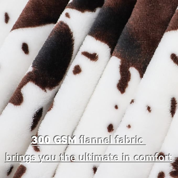 Cow Print Blanket for Bed Couch, Soft Plush Fuzzy Fleece Throw Blanket for All Seasons, Cozy Warm Farmhouse Decor, Birthday Gifts for Teenage Girls Boys Women, Brown White 50x60 Inch