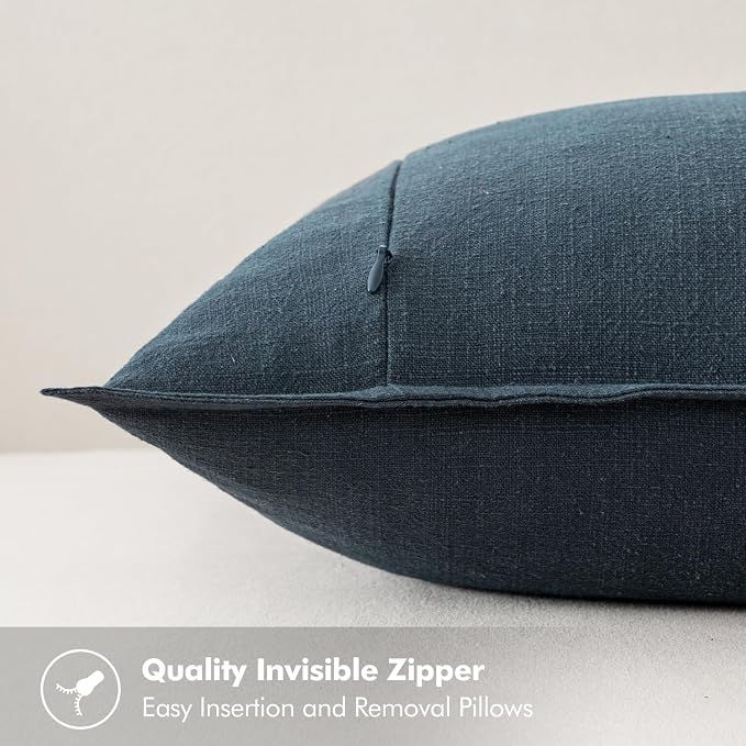 MIULEE Decorative Linen Euro Sham Pillow Covers 24x24 Deep Blue | Boho Farmhouse Neutral Couch Throw Pillows for Bed, Pack of 2 Accent Coastal Modern Pillowcases, Sofa Livingroom Home Decor