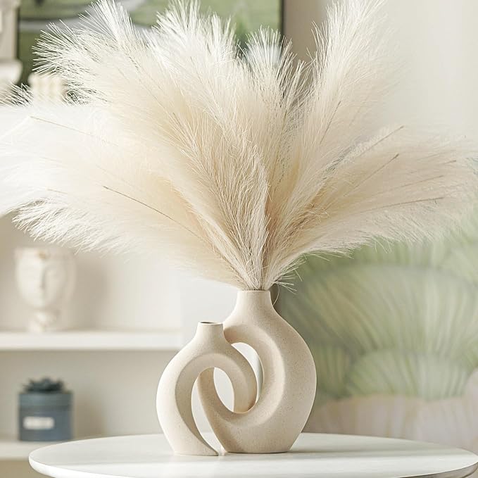 Hollow Ceramic Vase Set of 2, Modern Nordic Minimalist Book Style Boho Aesthetic Vases for Home Decor Living Room Shelf Entryway Coffee Centerpiece Table Decorative (Cream White)