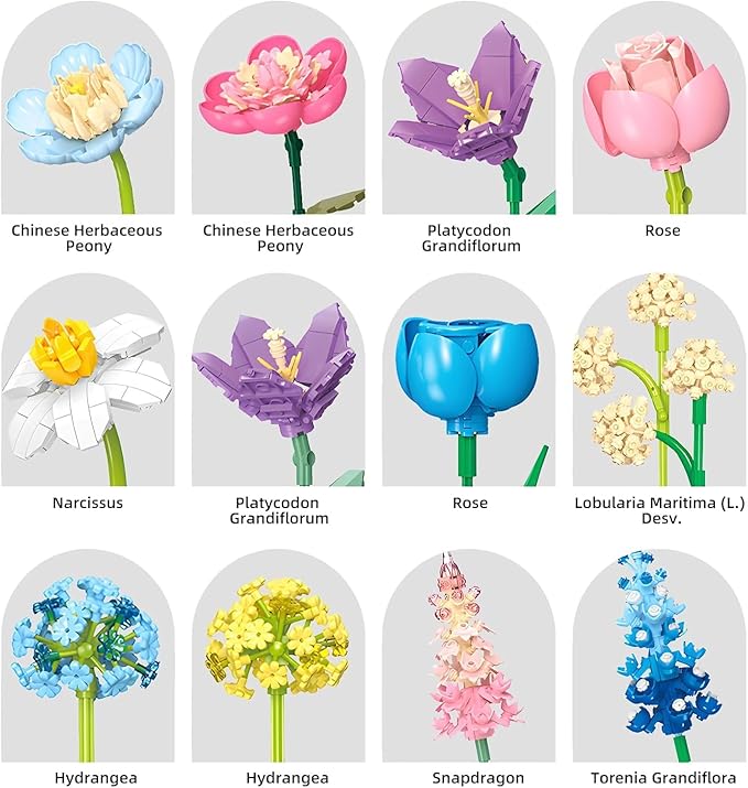 865pcs Flower Building Set, DIY Building Block Flower Bouquet, Beautiful Ornaments, Creates a Cozy Atmosphere with Colorful Artificial Bouquet
