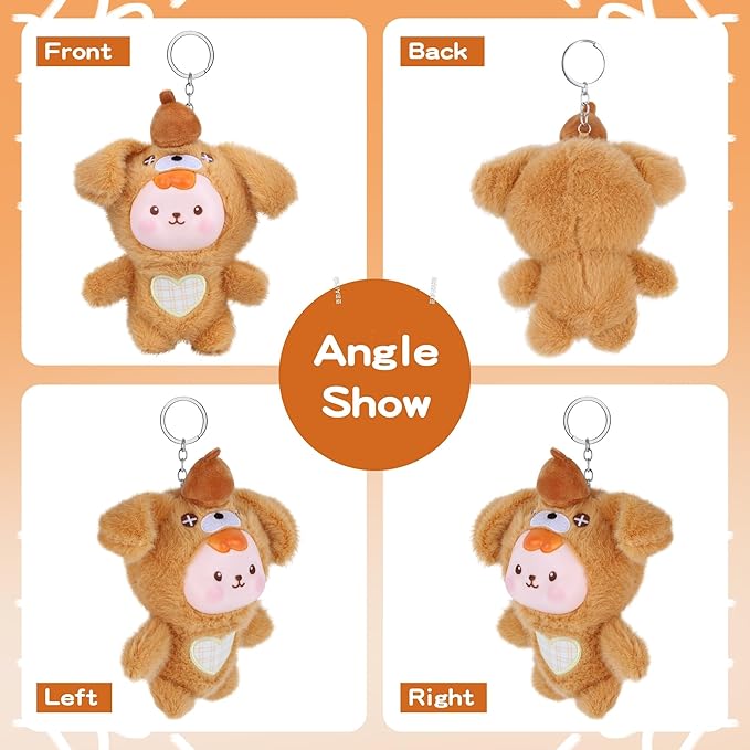 Plush Doll, Plush Figure Toys with Vinyl Face Mentl Keyring Heart Embroidery for Girls Boys Kid, Cute Brown Puppy Vinyl Plushies Gifts for Collectibles Keychain Bag Charm Home Decor Birthday Christmas