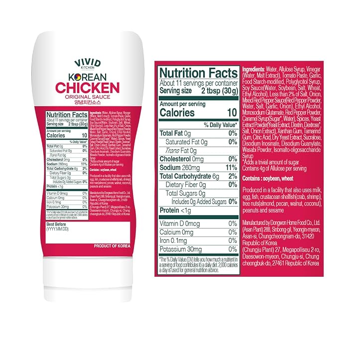 VIVID KITCHEN Korean Chicken Sauce – Low-Calorie, No Preservatives – Sweet and Savory Flavor – Easy Squeeze Bottles – Authentic Korean BBQ Marinade and Dipping Sauce – 2 Pack – 11.33 oz Each