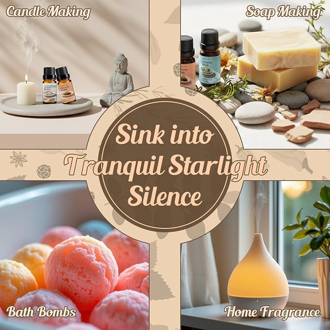 RAINBOW ABBY Tranquil Fragrance Oil Set, Bourbon Vanilla, Cucumber Melon, Lavender, Oakmoss Amber, Bamboo, and Ocean Breeze Candle Scents for Candle Making, Soap Making, Diffuser Oil Scents