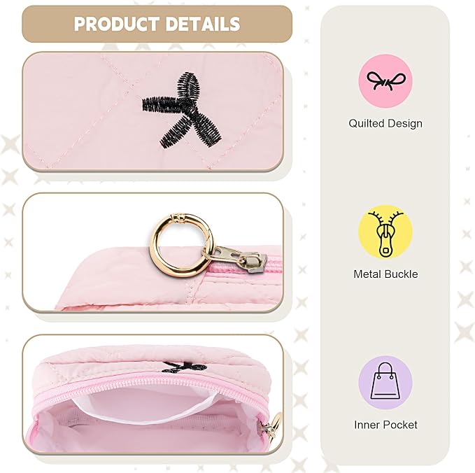 Period Bag for Teen Girls, Quilted Sanitary Napkin Storage Bag, Cute Bow Tie Menstrual Pad Pouch Tampon Holder (Pink)