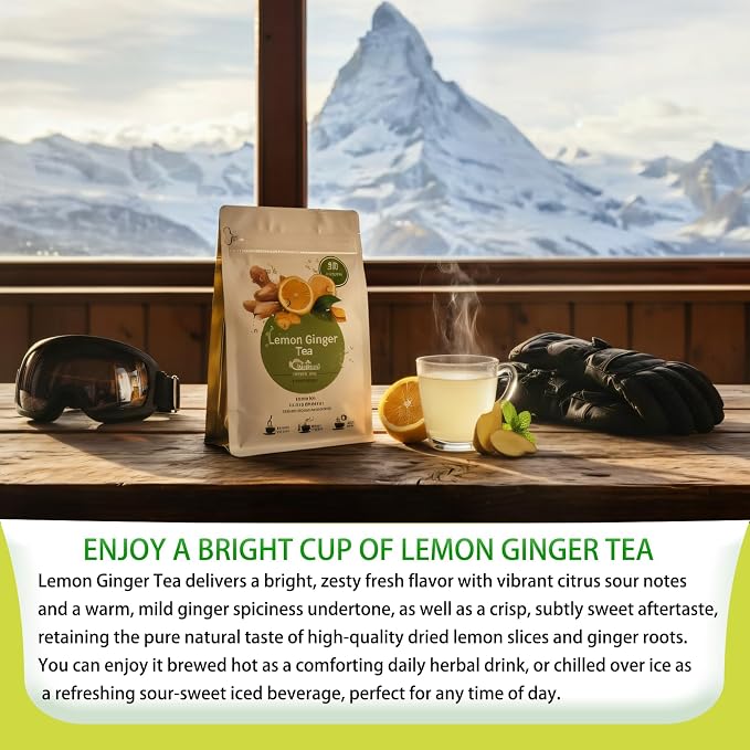 Samcci - Lemon Ginger Tea Bags, 50 Teabags - Great Hot or Iced – Aromatic, Natural, Pleasantly Spicy & Warming - Non-GMO - Caffeine-free - Support Healthy Digestion & Boost Immunity