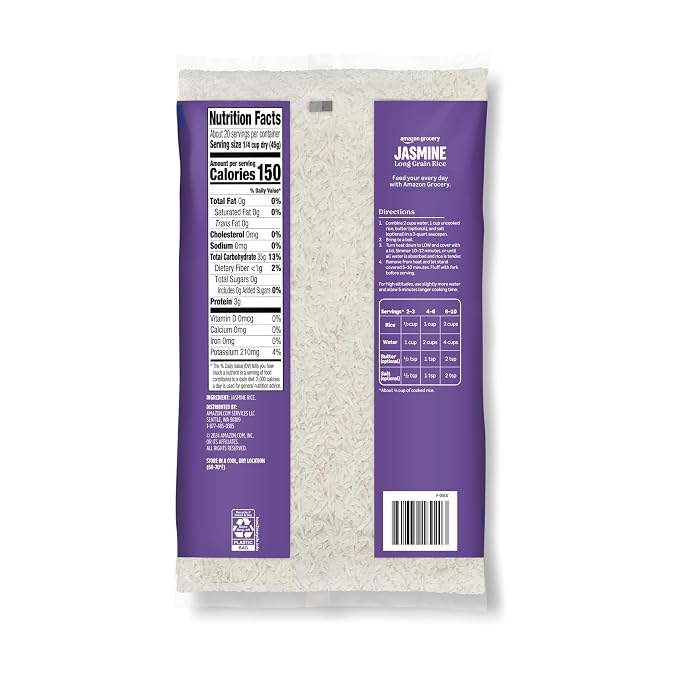 Amazon Grocery, Jasmine Long Grain Rice, 2 Lb