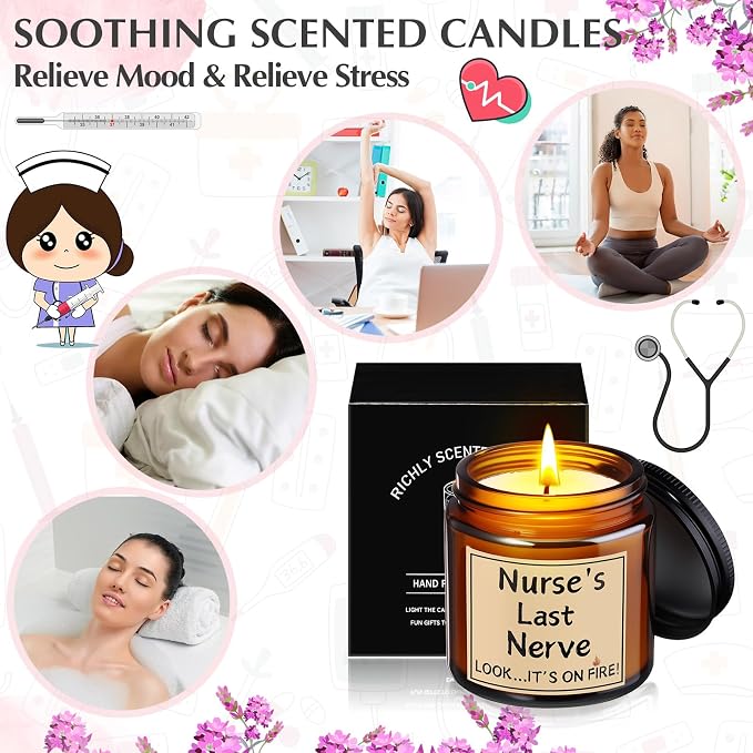 MTLEE 8 Pcs Nurses Gifts Bulk for Women, Nurse's Last Nerve Scented Candles 3.5 oz Candle CNA Gifts for Christmas Women Female Graduation Birthday Present