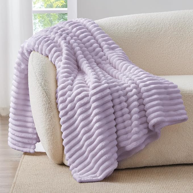 BEDELITE Ribbed Twin Blanket for Couch & Bed, Lavender Fog, 60"x80" | Ultra-Soft Plush Fleece, Cozy, Warm Yet Lightweight, Ribbed Texture, Home Decor, Machine Washable, Giftable, All-Season Use
