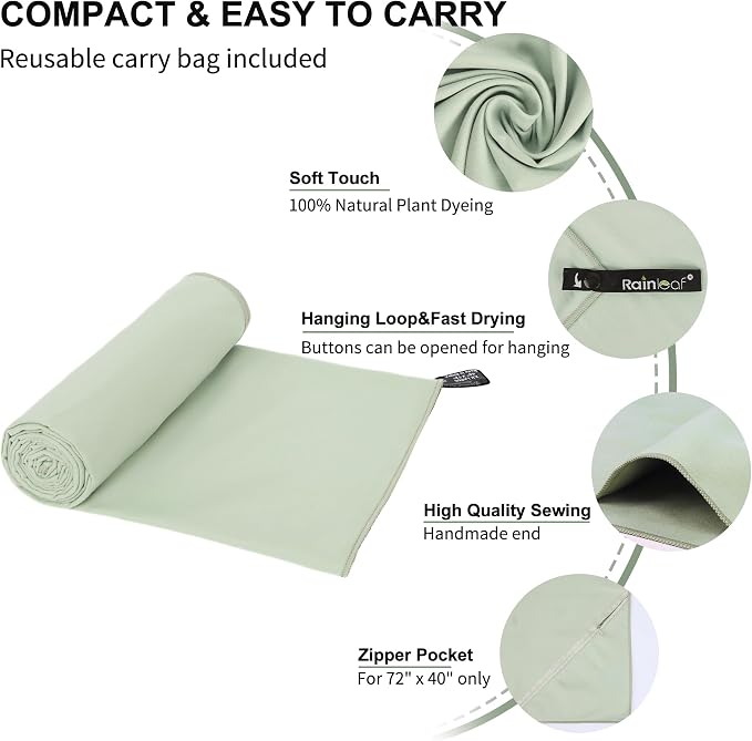 Rainleaf Microfiber Towel Perfect Travel & Gym & Camping Towel. Quick Dry - Super Absorbent - Ultra Compact - Lightweight. Suitable for Trip, Beach, Shower, Backpacking, Pool