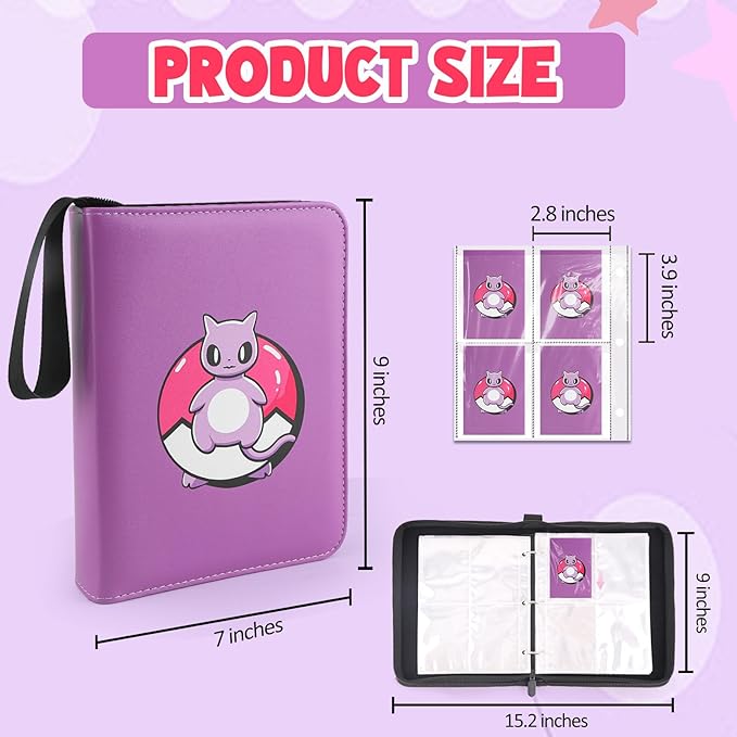 Premium Collectible Trading Card Albums，Card Binder Fits 400 Cards with 50 Removable Sleeves，Display Game Card Case book Holder, Purple Themes