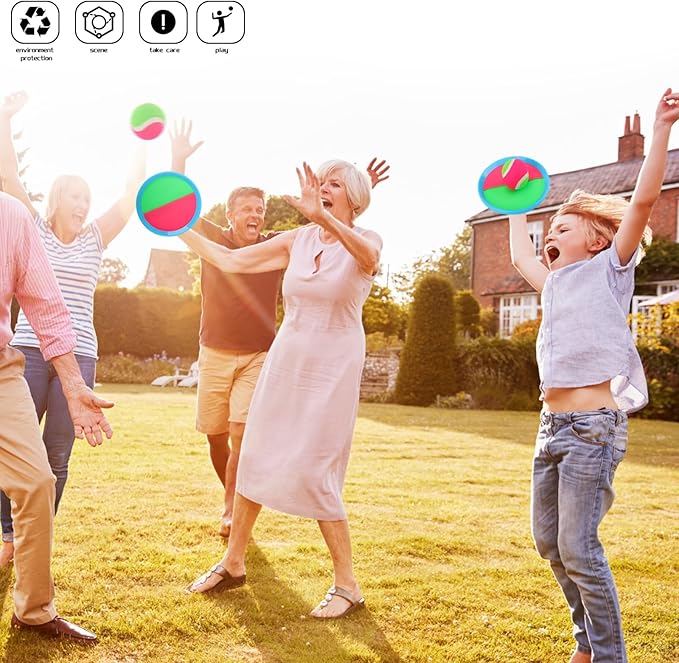 Toss and Catch Game Ball Set, 4 Rackets and 4 Balls, Outdoor Play Set, Games for Kids, Outdoor Toys, Beach Toys, Games, Catch Games and Beach Play Toy，Sets for Kids/Adults/Families