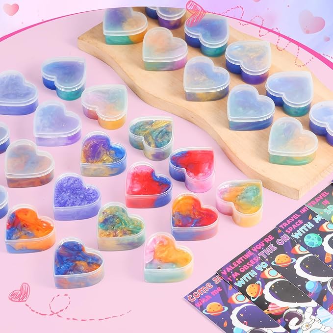 28 Pack Valentines Day Cards for Kids School - Galaxy Slime Stress Relief Fidget Toys, Perfect Classroom Exchange Gifts & School Party Favors, Kids Valentines Day Gifts for School Classroom