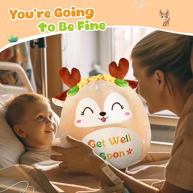12" Get Well Soon Sika Deer Plush Pillow,Soft Deer Plushie,Cute Stuffed Animals Hugging Pillow,Get Well Soon Gift for Women Girls Kids Patient Feel Better Plush Toy