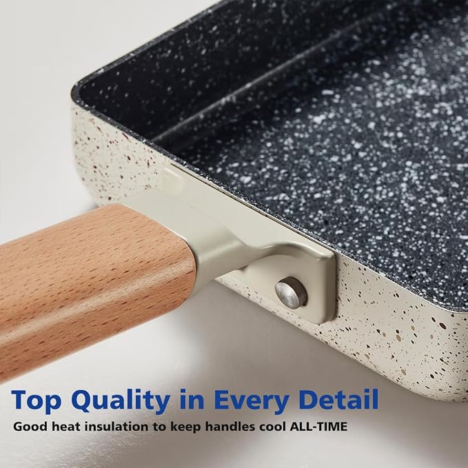 Ceramic Coating Square Japanese Tamagoyaki Omelette Small Skillet, Non-stick Rectangle Egg Roll Pan with Wood Handle