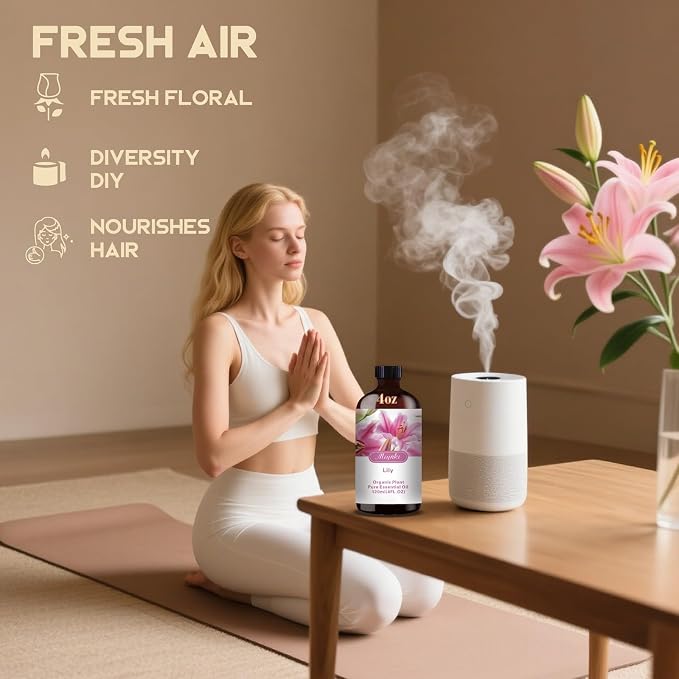 Lily Essential Oil-4.33 fl oz for Diffuser, Massage, Skin Care, DIY Soap, Candle, Meditation, Yoga, Relaxation, Gift Ready