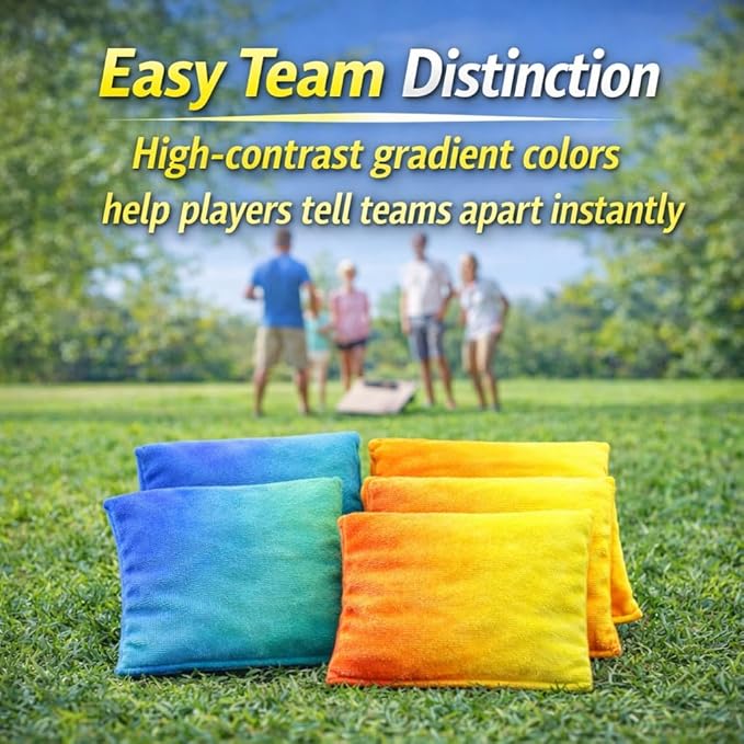 Cornhole Bags Set of 8, Weather Resistant Cornhole Bean Bags with Gradient Design, Durable Modified Size Corn Hole Bags for Outdoor Tossing Games, Includes Tote Bag