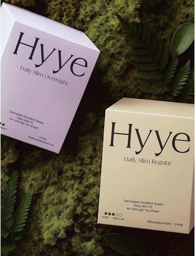 Hyye Overnight Ultra Thin Sanitary Pads with Wings, Heavy Flow Absorbency, Air Flow Cotton Soft Touch Cover, Unscented, Made in Korea (Overnight, 12 Count)