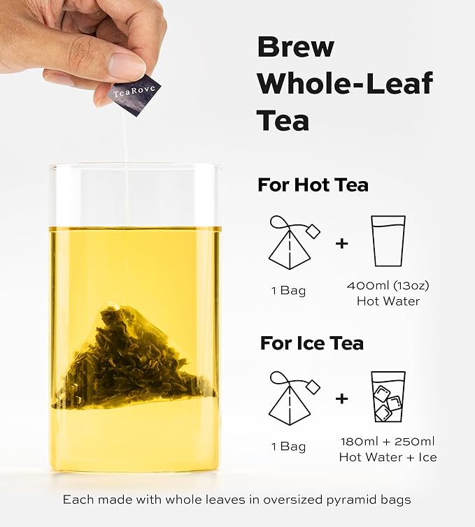 TeaRove Fancy Tea Gift Set with Gold-Foil Presentation Box, 24 Assorted Variety Pyramid Infuser Bags, 6 Flavors Handcrafted Black, Oolong, Jasmine Green, Herbal Chinese Tea Sampler Gift Set Box for Tea Lovers