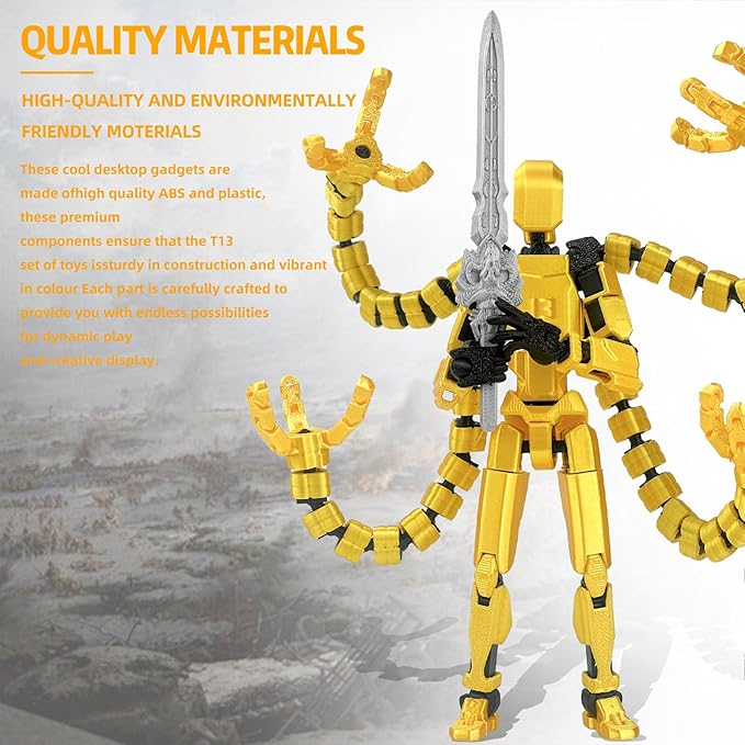 2PCS (Assembly Completed) T13 Action Figure Set, 3D Printed Action Figure,3D Printed Toys Stick Figure,Collectors Decorations for Game Lovers Toys (Yellow Red)