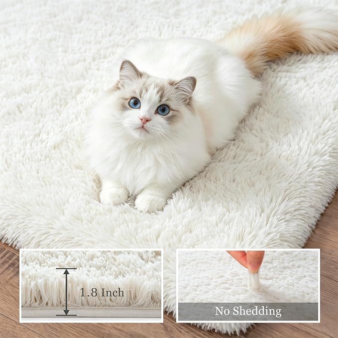 6x9 Area Rugs for Living Room Bedroom: Ultra Soft Fluffy Shag Rug Upgrade Non-Slip Non-Shedding Large Fuzzy Plush Carpet Indoor Floor Carpets for Kids Room Playroom Nursery Dorms Home Decor Ivory