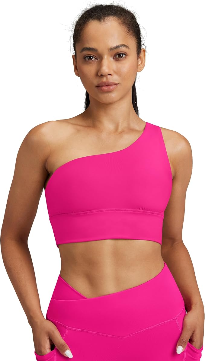Queenie Ke Womens One Shoulder Sports Bra Left Side Strap Yoga Bras Gym Training Workout Crop Tops