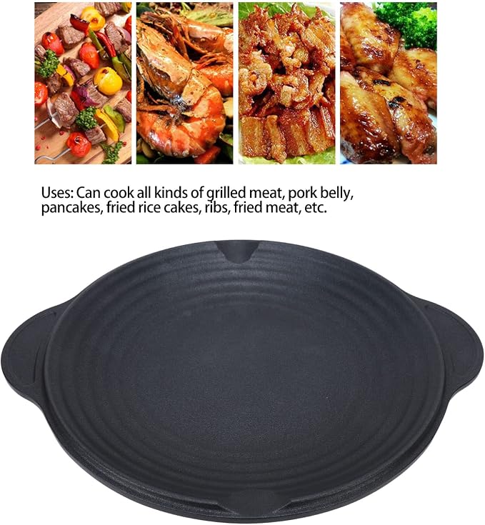 Korean BBQ Grill Pan, Round Non Stick Grilling Pan for Indoor Outdoor Barbeque, 11.4in