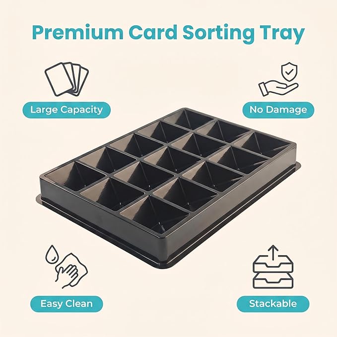 Card Sorting Tray 5ct – 18 Compartment Each, Stackable Trading Card Organizer for TCG, Durable Card Storage Sorter for Sports MTG Cards