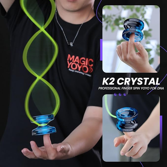 MAGICYOYO K2 Crystal Yoyo for Kids 8-12, Responsive Yoyo Professional for Beginners, Plastic Dual Function Yo Yo with 12 Yoyo Strings, Yo-yos Case Bag + Yoyos Accessory Kit (Black Blue)