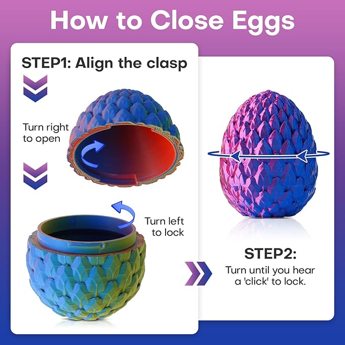 FYEFKJSA 3D Printed Dragon Eggs with Dragon Inside - 12Inch,Articulated Fidget 3D Printed Animals, Interesting Decorative Gift, Easter Basket Essentials Stuffers (Laser Purple)