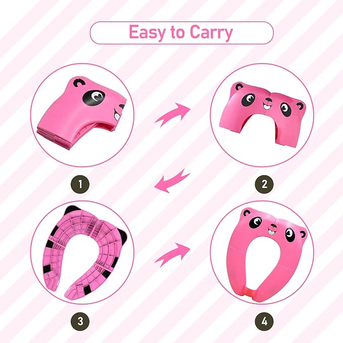 Folding Toilet Seat Toddler, Portable Toilet Training Seat for Kids, Foldable Travel Toddler Toilet Seat in ABS Material with 8 Anti Slip Silicon Pads and 1 Carry Bag, Pink Panda