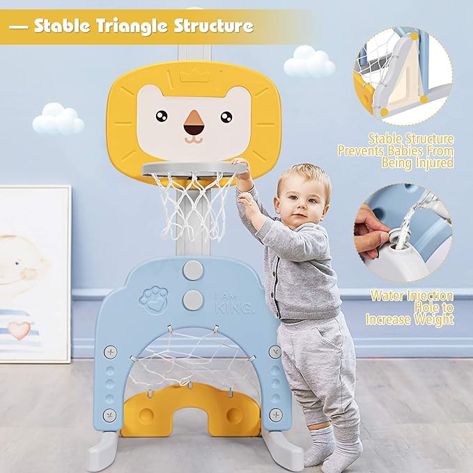 Costzon Kids Basketball Hoop, Toddler Sports Activity Center w/ 5 Adjustable Height Levels, Basketball Soccer Golf Game Set, Indoor Outdoor Basketball Hoop Set Gift for Baby Infant