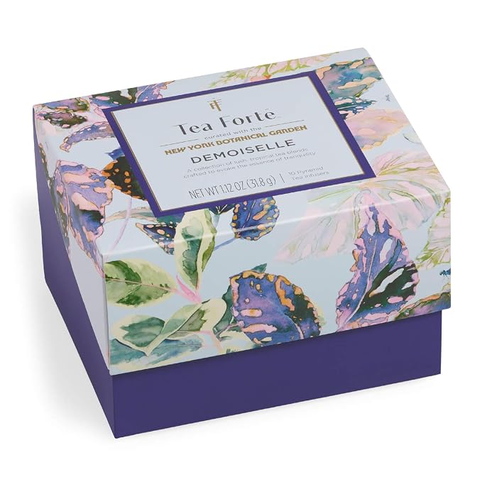 Tea Forte Gift Set with Cafe Cup, Tea Tray, Mini Presentation Box with 10 Handcrafted Pyramid Infuser Tea Bags, Demoiselle Tea