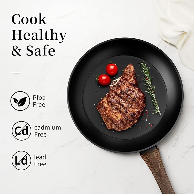 Innerwell 8-Inch Nonstick Frying Pan Small Egg Pan Skillet | Even Heating All Stove Compatible, PFOA PFOS Free, Granite Stone Cookware Skillet, Healthy and Non Toxic, Black