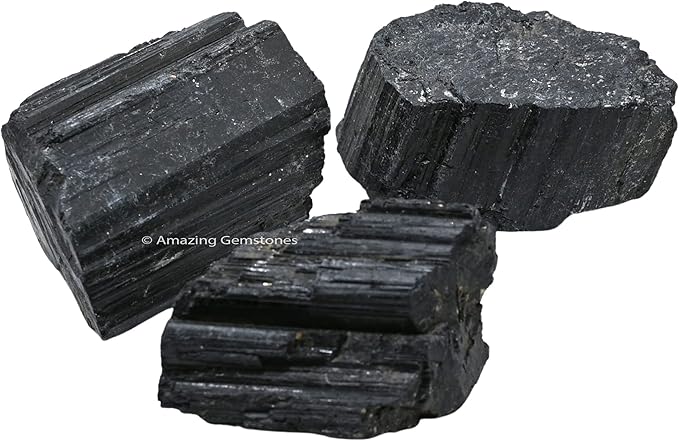 Amazing Gemstone Black Tourmaline Crystals Rough Stone in Bulk, 1/2lb Large Pieces Turmalina Negra Piedra Originales, Large Black Tourmaline Crystal Healing Stones for Protection