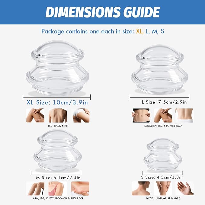 ELERA Silicone Cupping Therapy Set – Transparent Massage Cups in 4 Sizes (XL, L, M, S) for Body Relaxation, Cellulite & Home Wellness (Gourd Shape 4-Pack)
