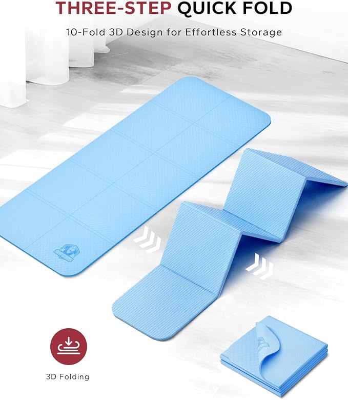 HAPBEAR Foldable Yoga Mat - 72"x24"x0.24" (6mm), Non-Slip TPE Exercise Mat for Home Workout, Yoga, Pilates,Stretching, & Travel, Durable & Eco-Friendly, Includes Carry Bag