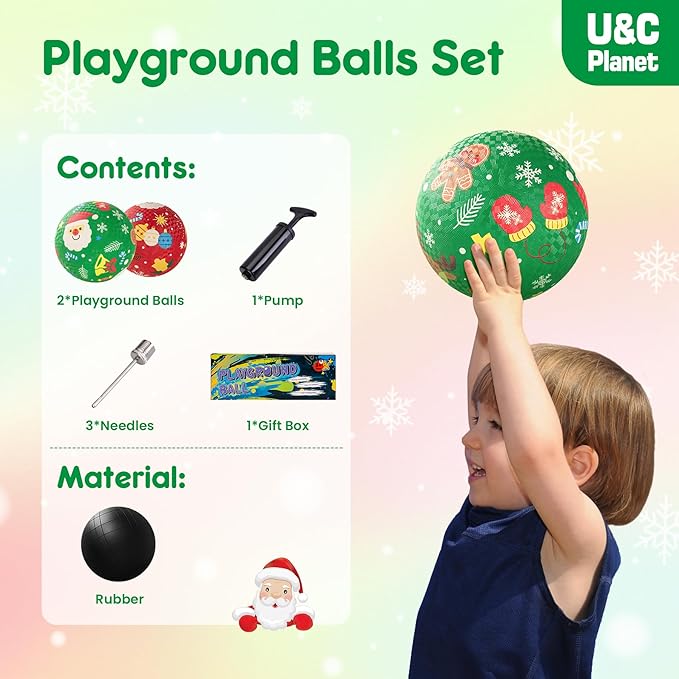 U&C Planet 2 Pack Playground Balls for Toddler Kids, 6 inch 8.5 inch Cartoon Rubber Balls with Pump, Dodgeball Kickball for Outdoor & Indoor Game, Great Gift for Boys Girls Aged 1 and Above